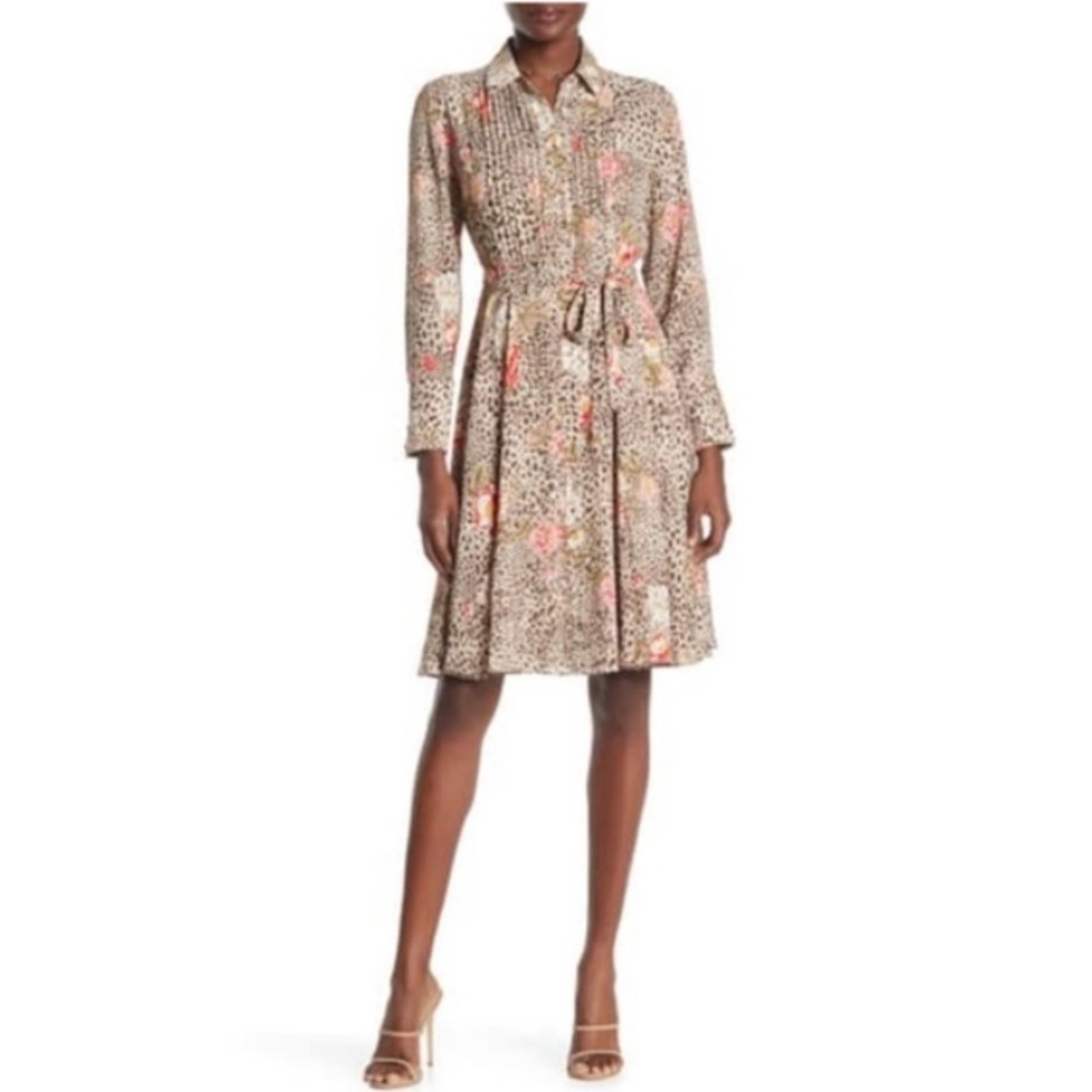 Nanette Nanette Lepore Collared Tie Waist Pintuck Shirt Dress Size 14 NWT